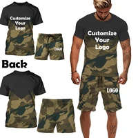 customized fashion mens 2 piece set tracksuits summer casual short sleeve camouflage print t shirt shorts sport suits