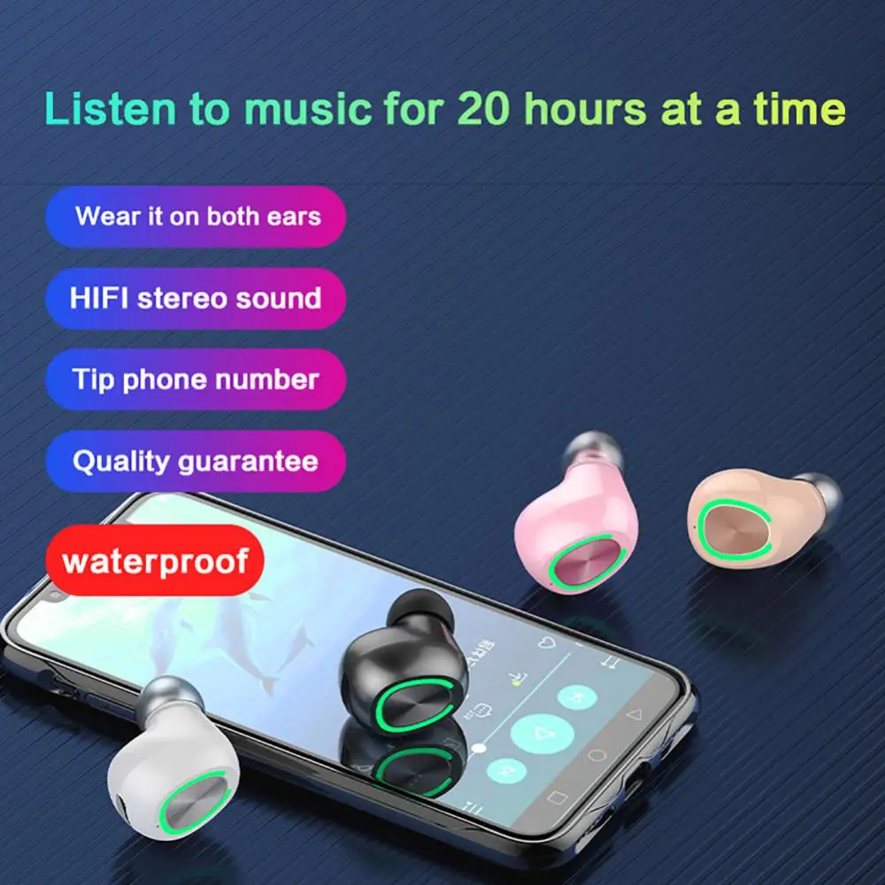 

60ma Tws Earbuds Mini Bluetooth Earphones 100 Hours Standby Time 12h Music Time With Microphone Wireless Headphone