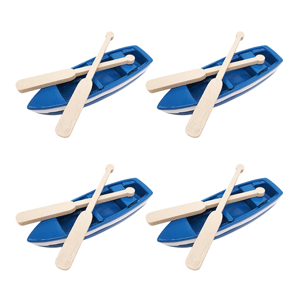 

4 Sets Wooden Sculls Mini Boats Micro Landscape Ornaments Kits Water Table Toys Household Ocean Resin Seaside Dollhouse