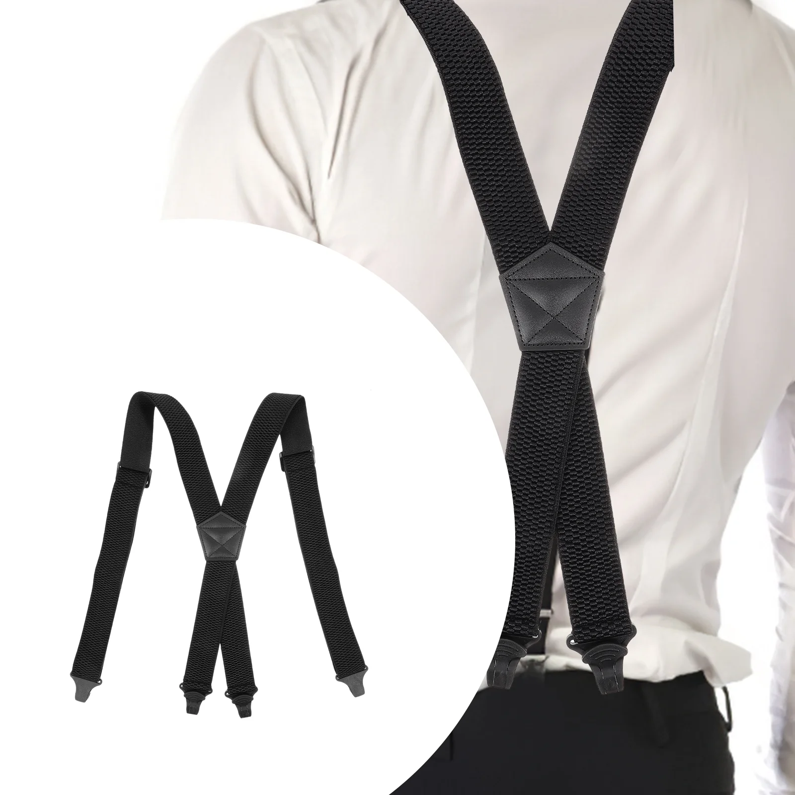 

Men Suspenders Adjustable X Back Pants Clothing Accessories 4 Hooks Unisex Plastic Clips