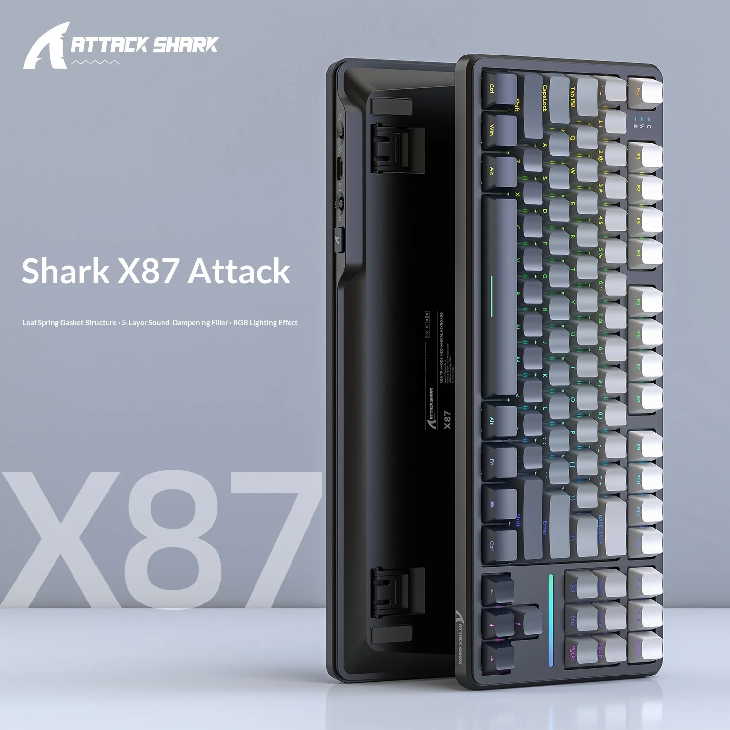 Фото Механическая игровая клавиатура ATTACK SHARK X87, три режима подключения, беспроводная 2.4G, длительное время автономной работы, Gasket-крепление, RGB-подсветка, с возможностью горячей замены переключателей, настраиваемая клавиатура №2