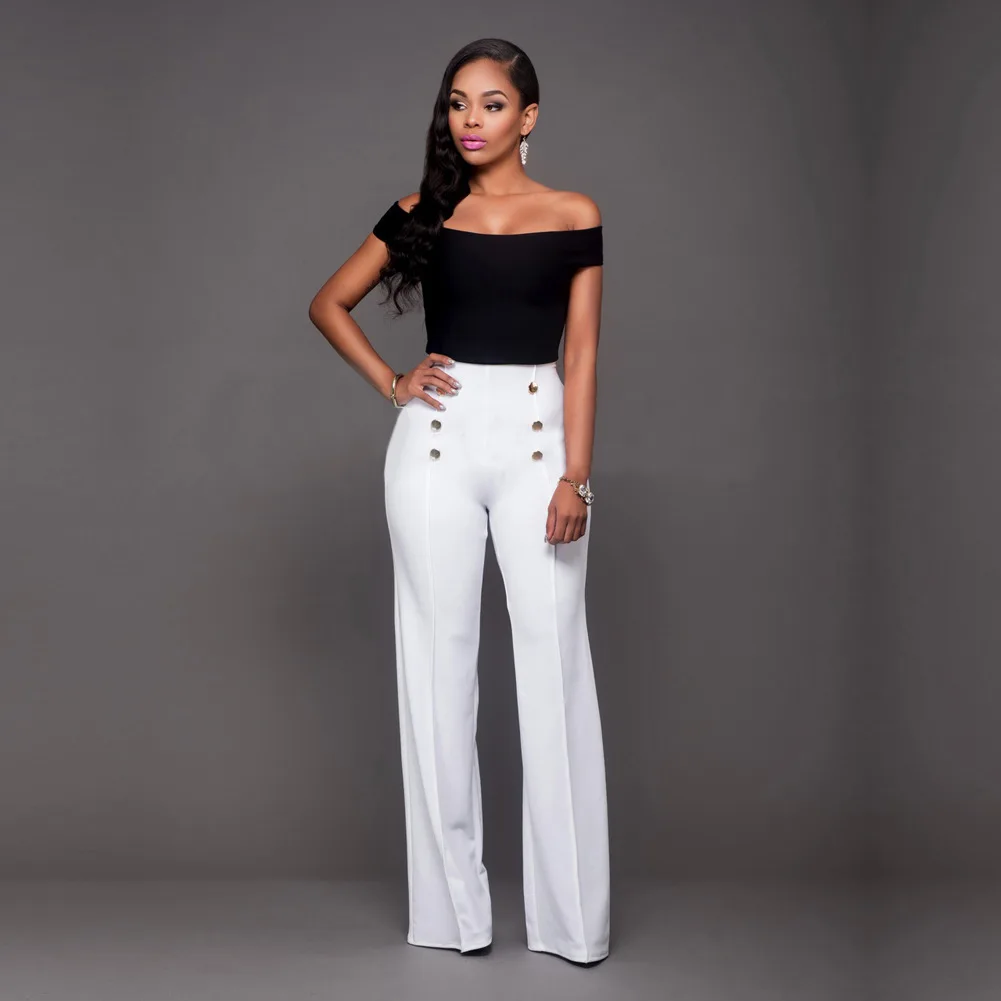 Fashionable High-waisted Pants Women Statement Double-breasted Button-up Slim Wide-leg Pants 2022 Temperament Overalls For Women