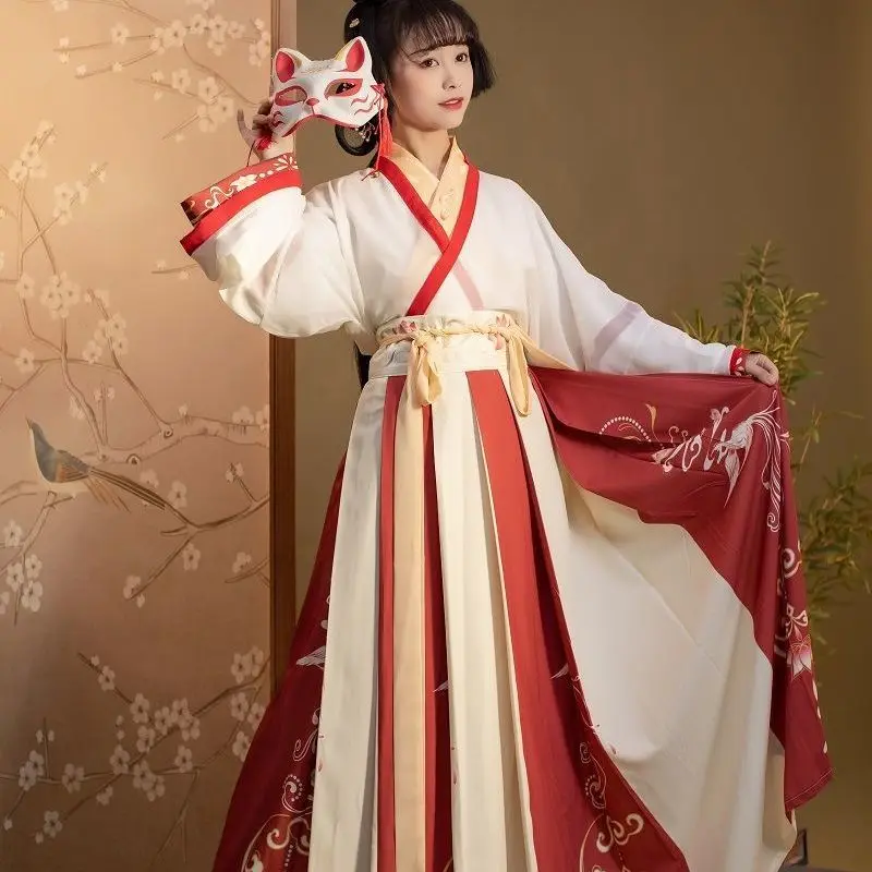 

Chinese Traditional Ancient Hanfu Women High Waist Pleated Skirt Vintage Princess Purple Red Gradient Elegant Cosplay Costumes