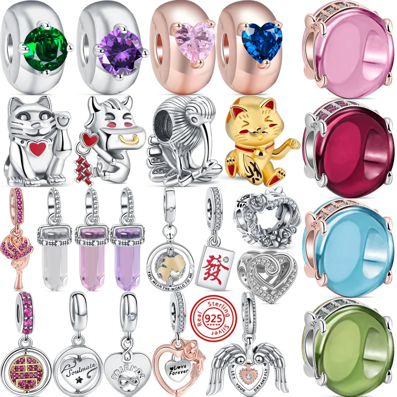 100% Серебряная кассета милая кошка цветок крылья ангела вращающийся мир Висячие