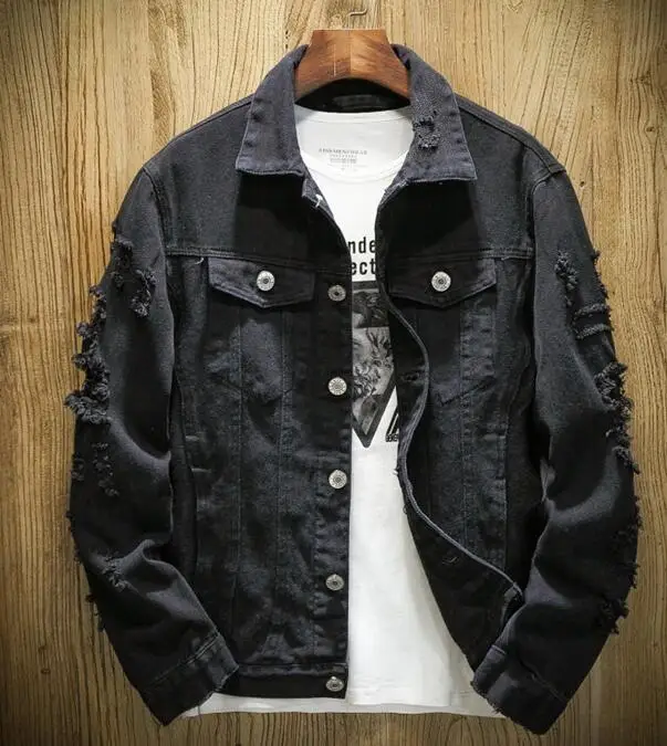 Мужская джинсовая куртка рваная Джинсовая Верхняя одежда с вышивкой уличные