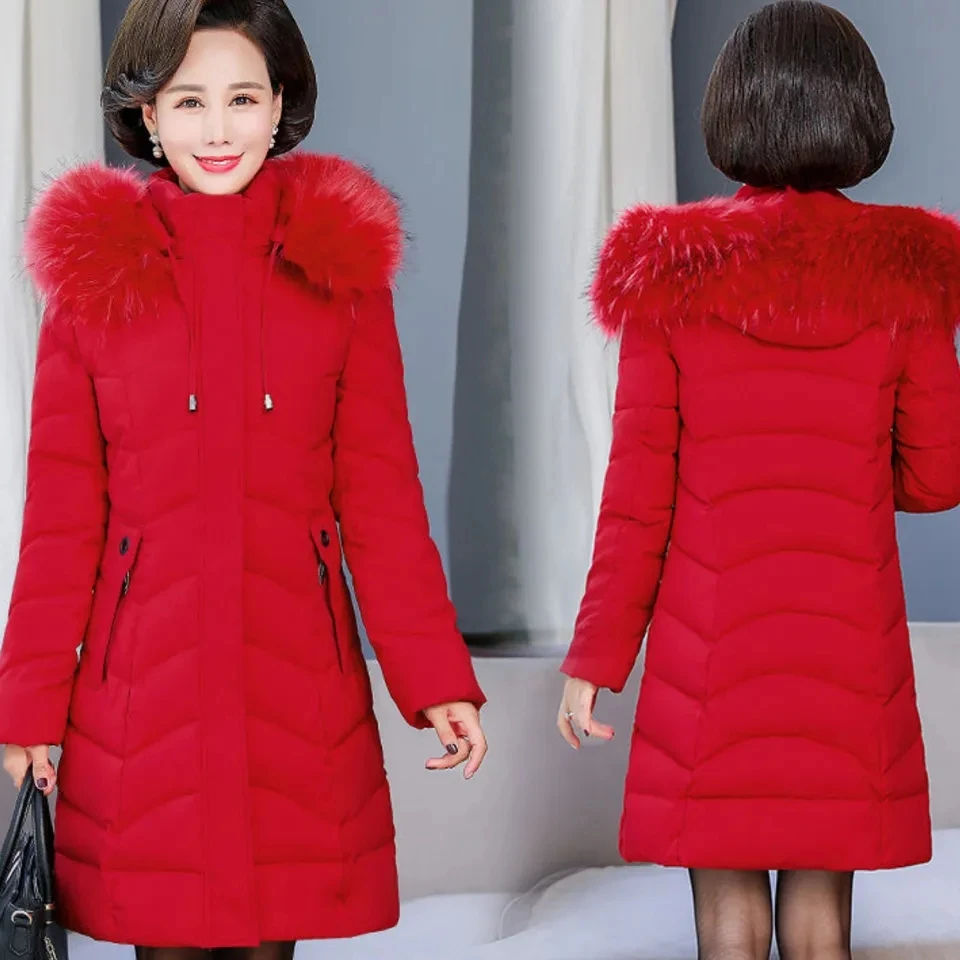Down Cotton Coat Womens 2022 Winter New Large Size Thick Hooded Fur Collar Padded Jacket Women Fashion Versatile Casual Parkas