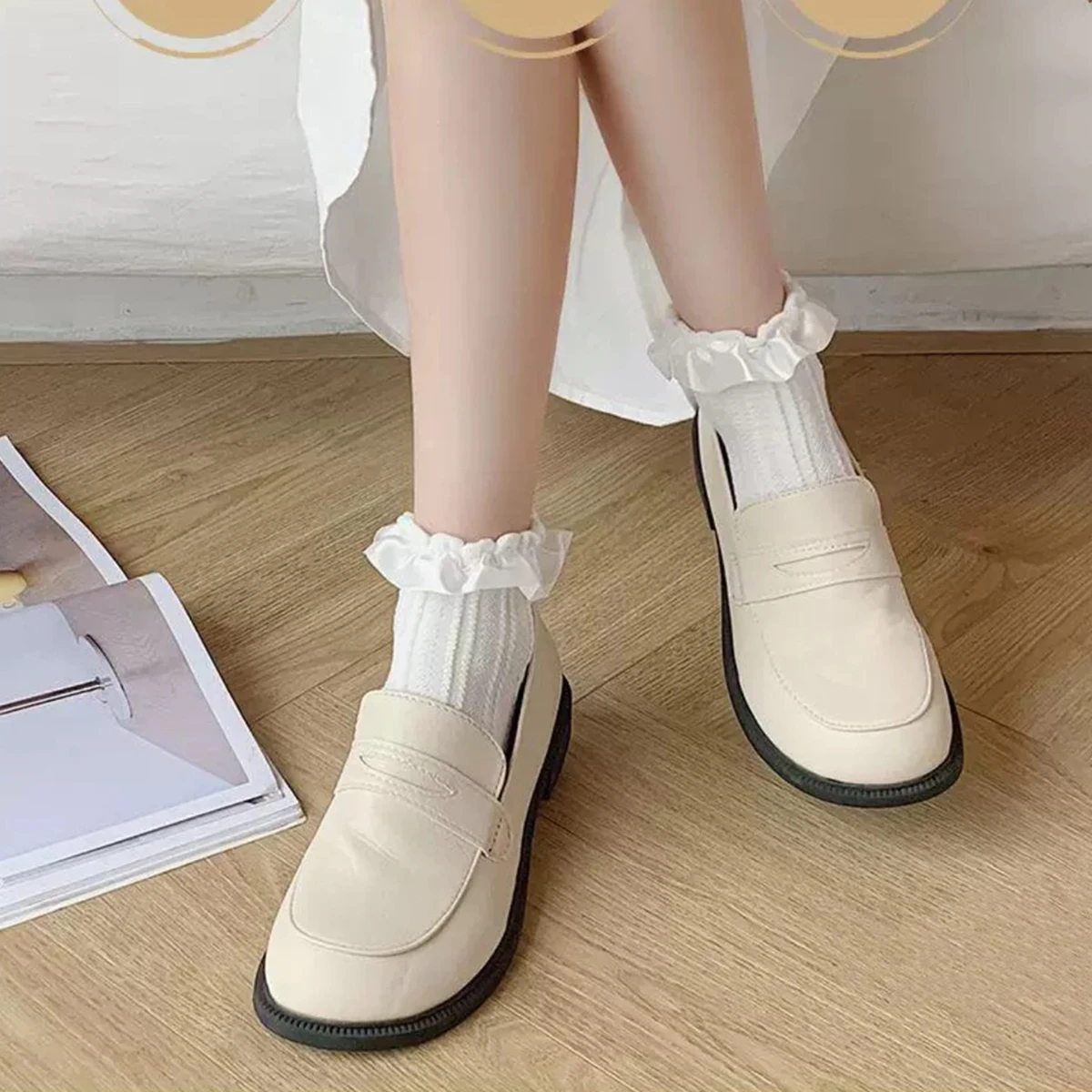 

Japanese Cute Black White Cotton Casual Sock Lolita Princess Short Socks Girls Lace Bow-knot Flower Ruffle Sock Women