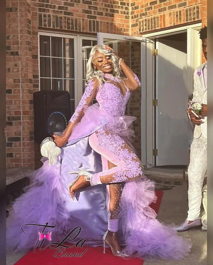 Женский вечерний комбинезон лавандово-Фиолетовый для выпускного вечера с юбкой