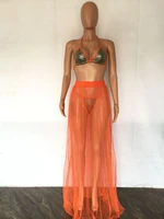 maxi skirts matching set summer outfits sexy club two piece set women mesh see though sequin bright crop top and pleated