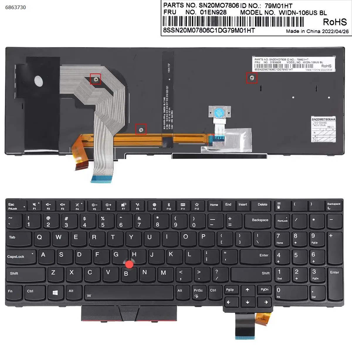 US Laptop Keyboard for Lenovo IBM ThinkPad T570 T580 P51s P52s BLACK FRAME BLACK With Point Backlit