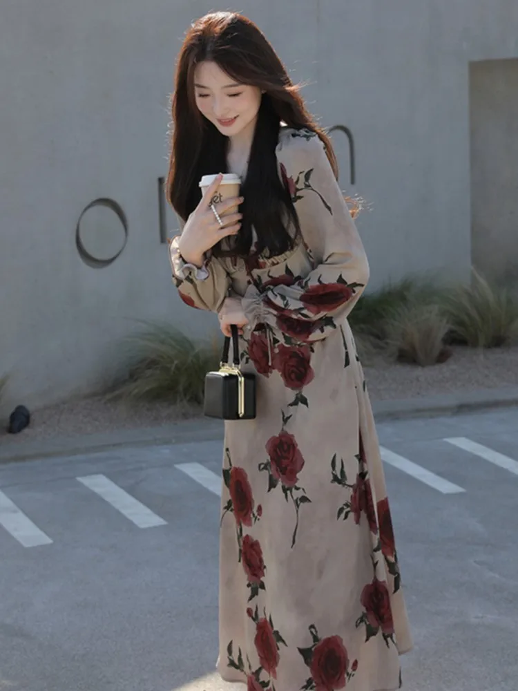 Женское вечернее платье с цветочным принтом элегантное цельное