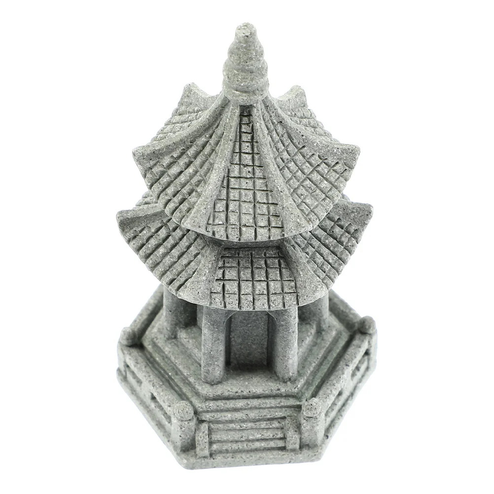 

Large Hexagonal Tower Pagoda Model Decor Statue Adornments Statuette Desktop Ornaments Gardening Sandstone Miniature Figurine