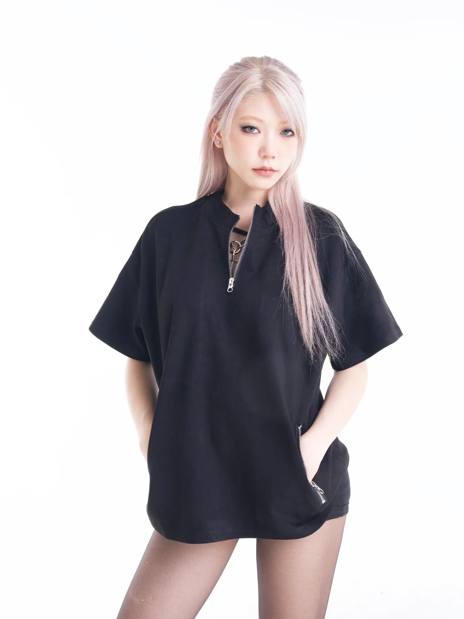 DETW24SS Original Australian Suede Luxury Matte Short Shape Half Zip Unisex Design Sleeve T-Shirt Breathable Yout...