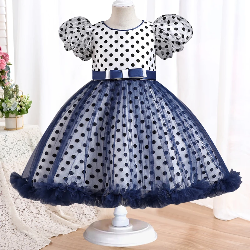 Кружевное платье в горошек для девочек 3-10 лет