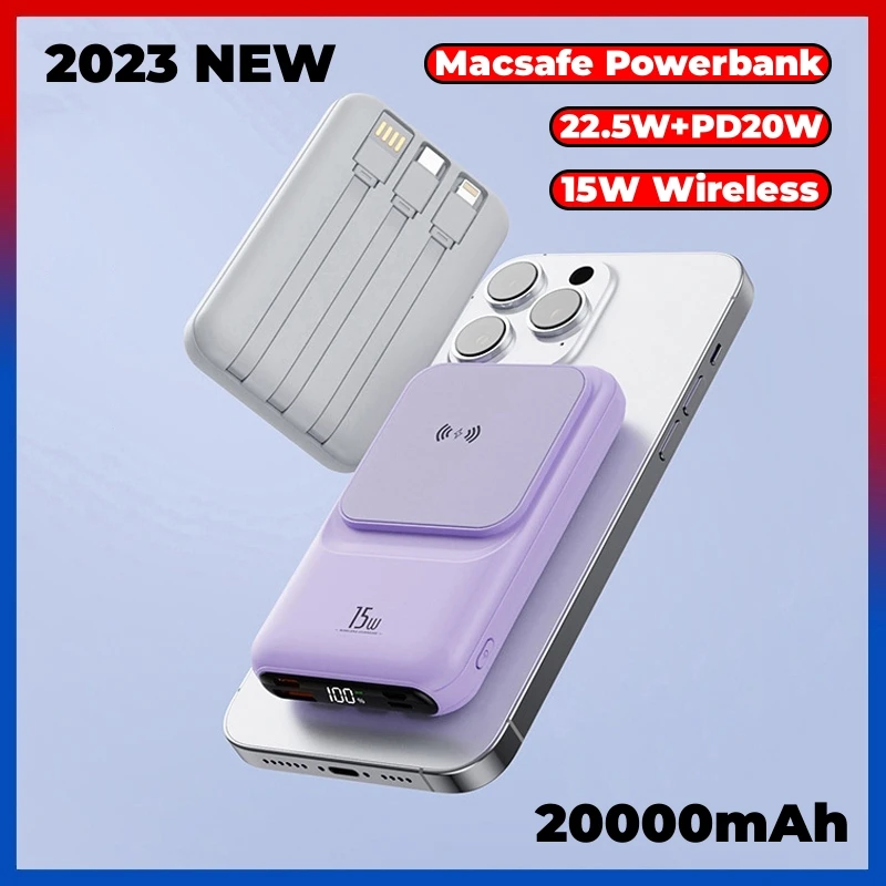 

New Macsafe Powerbank Magnetic Wireless Power Bank 20000mAh External Auxiliary Battery Pack Portable Charger For iPhone 14 13 12