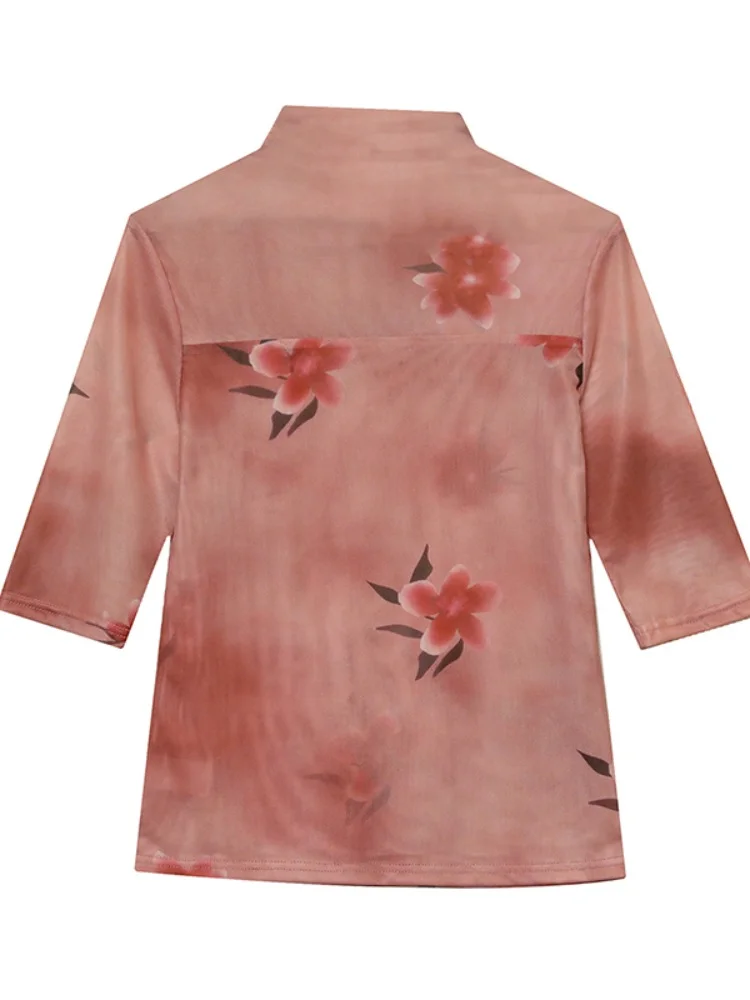 Женская футболка с полувысоким воротником сетчатая одежда Новинка лета 2024