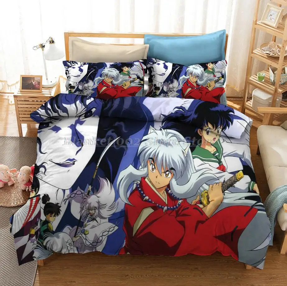 

3D Anime Inuyasha Printed Bedding Set Duvet Covers Pillowcases One Piece Comforter Bedding Sets Bedclothes Bed Linen