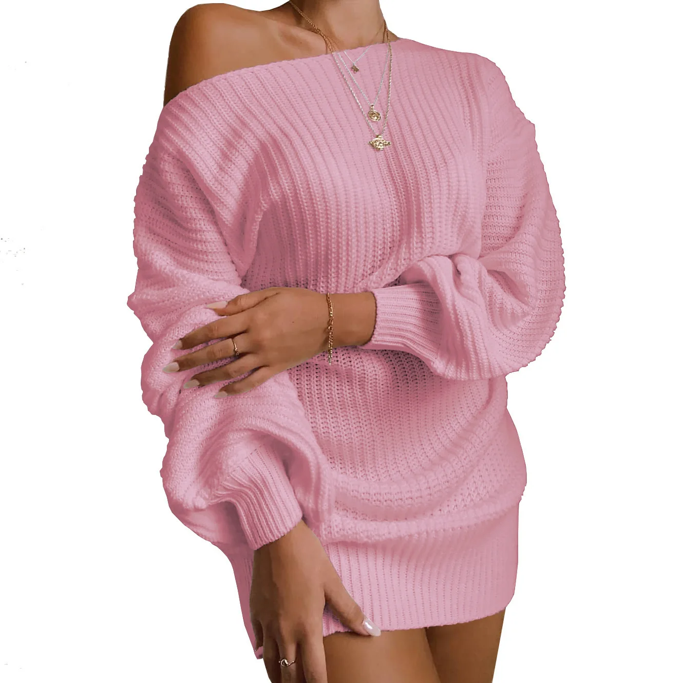 

Autumn & Winter Sweater Dress Off-The-Shoulder Knitted Sweater Dress for Going Vacation Wearing