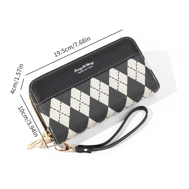 Lady Double Zipper Long Wallet PU Coin Purse Fashion Korean Style Clutch Card Holder Mobile Phone Bag Women's Wrist Bag