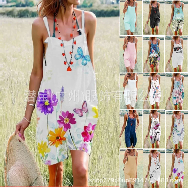 

Women Casual Loose Women Romper Playsuit dragonfly butterfly Flower Print Baggy Jumpsuit Bodysuits Plus Size Overalls
