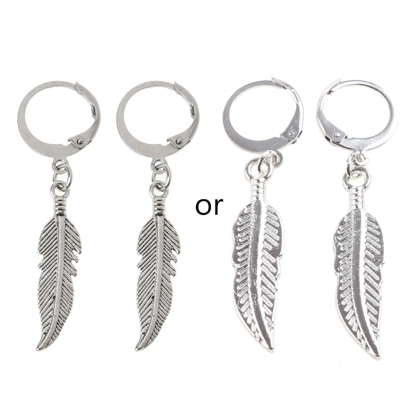 

Elegant Feather Pendant Hoop Drop Earrings Korean Exquisite Small Leaf Dangle Earrings All-match for Street