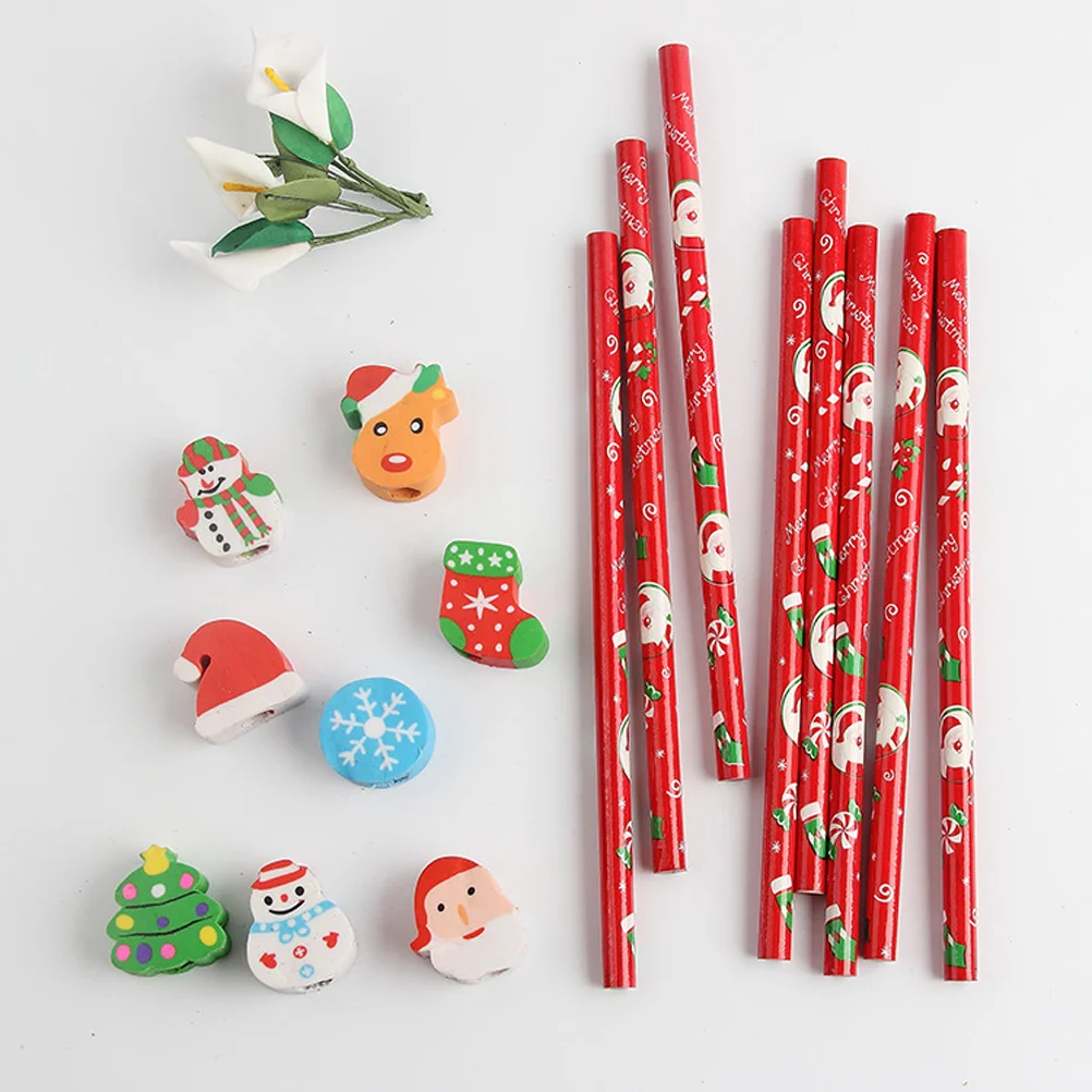 

24 Pack Christmas Pencils with Cartoon Christmas Pattern Eraser Bulk Holiday and Eraser Christmas Party Favors for Children (