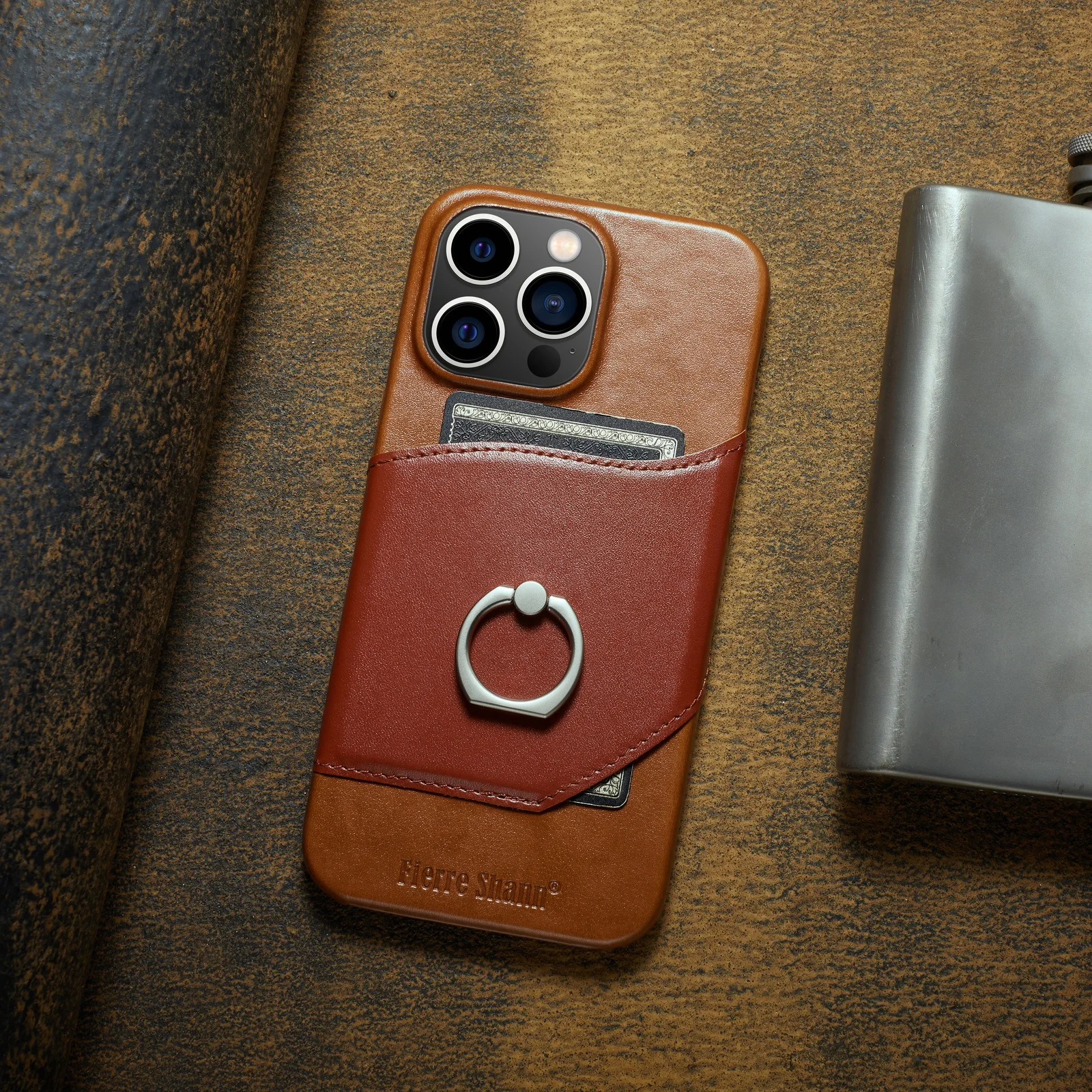 

Genuine Leather Wallet Credit Card Slot Back Cover For iPhone 15 Pro Max 13 Mini 12 11 Xr X Xs 7 8 Plus 14 Pro Max Ring Case