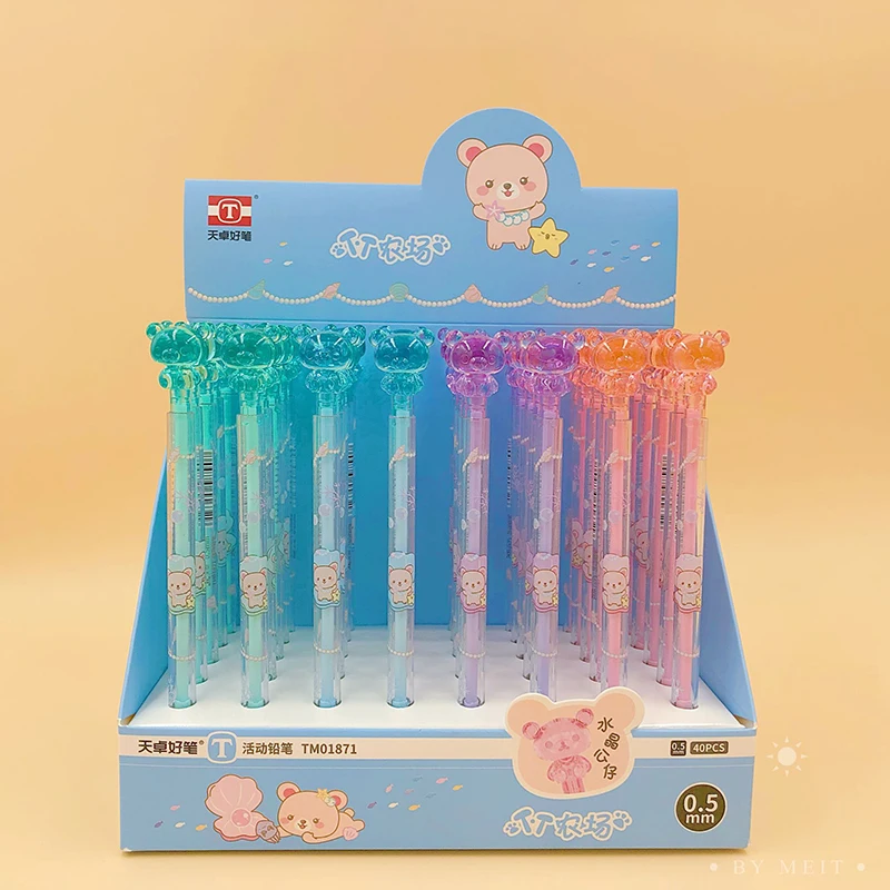 

0.5mm A Box Of 40 Crystal Bear Automatic Pencil Cartoon Animal Writing And Drawing School Office Supplies Student Stationery