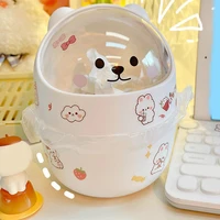 trash can desktop with lid mini kawaii cute bear trash bin storage box girl pen holder storage bucket home car garbage bin