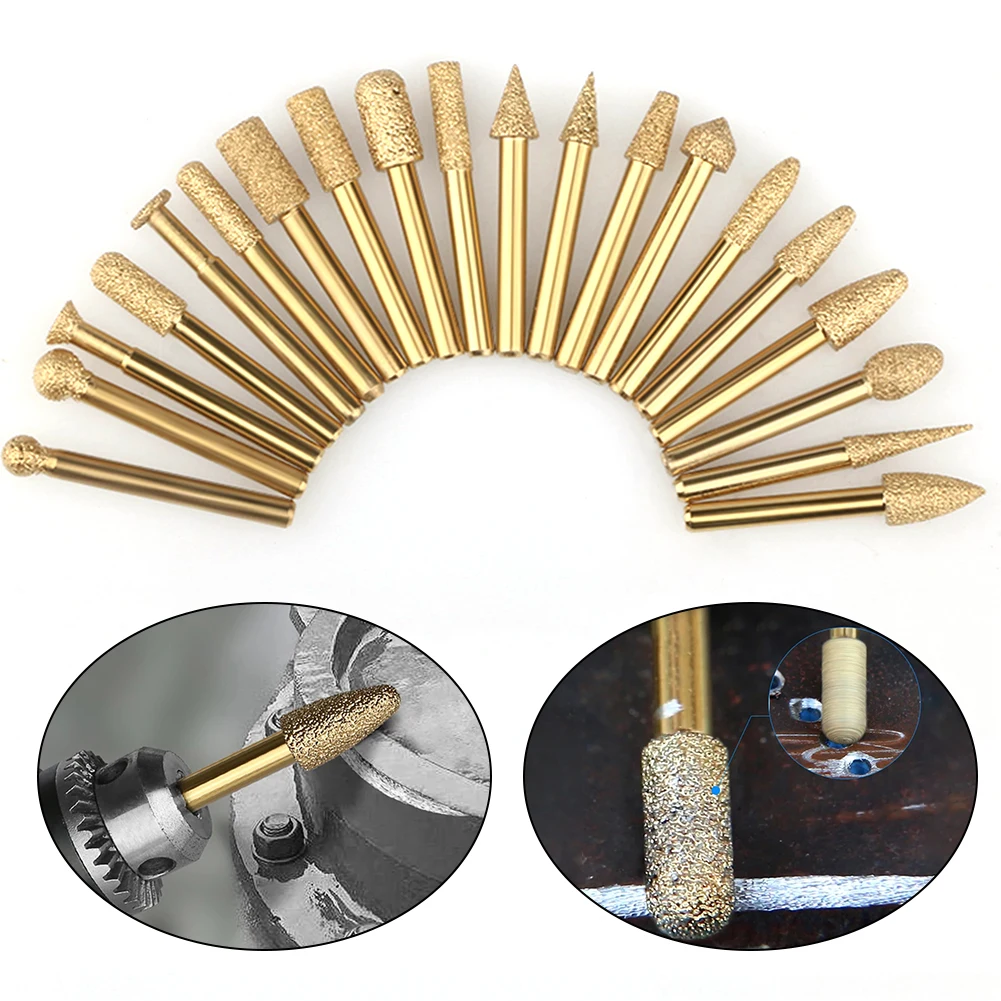 

Diamond Burr Head 6mm Diamond Shank Vacuum Brazed Grinding Rotary Files Stone Marble Engraving CNC Machines Carving Router Bit