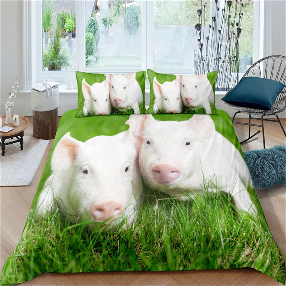 

Cute Pig Duvet Cover Kawaii Pig Bedding Set Polyester Pigs Floral Comforter Cover Twin King for Teen Boy Girl Gift Room Decor