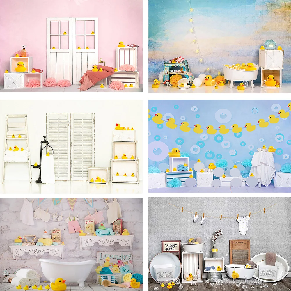 

Mehofond Baby Shower Backdrop Little Yellow Duck Bubbles Kids Bathroom Cake Smash Decoration Photography Background Photo Props