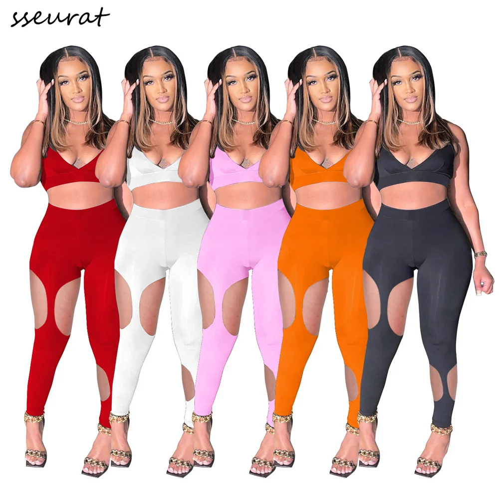 

Женские леггинсы с вырезами и штаны SSEURAT, летний комплект из двух предметов для йоги, спортивный уличный спортивный костюм, одежда, 2022