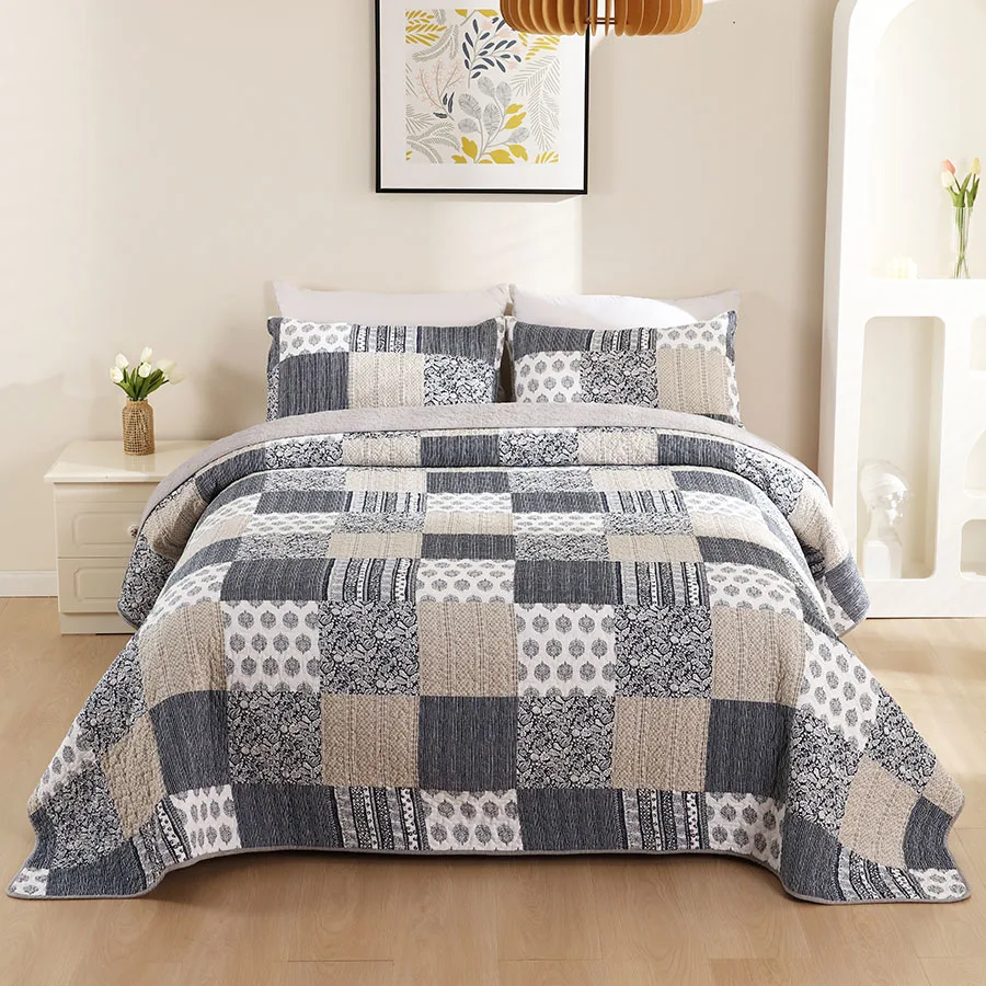 

CHAUSUB Plaid Cotton Quilt Set 3PCS Bedspread on the Bed King Queen Size Quilted Blanket for Bed Coverlet Sets Summer Comforter