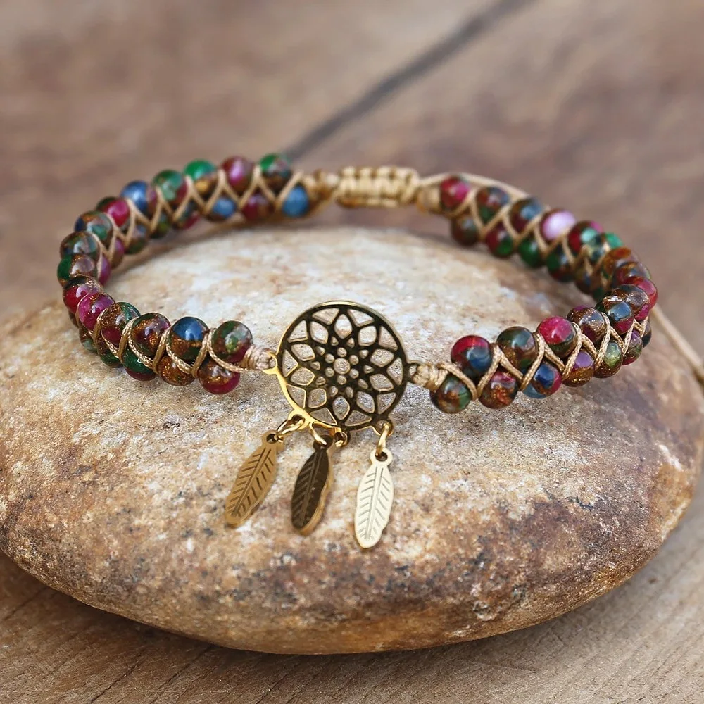 

Браслет из Императорского камня, Плетеный богемный браслет дружбы из нержавеющей стали, аксессуары для женщин, Подарочная бижутерия, 4 мм