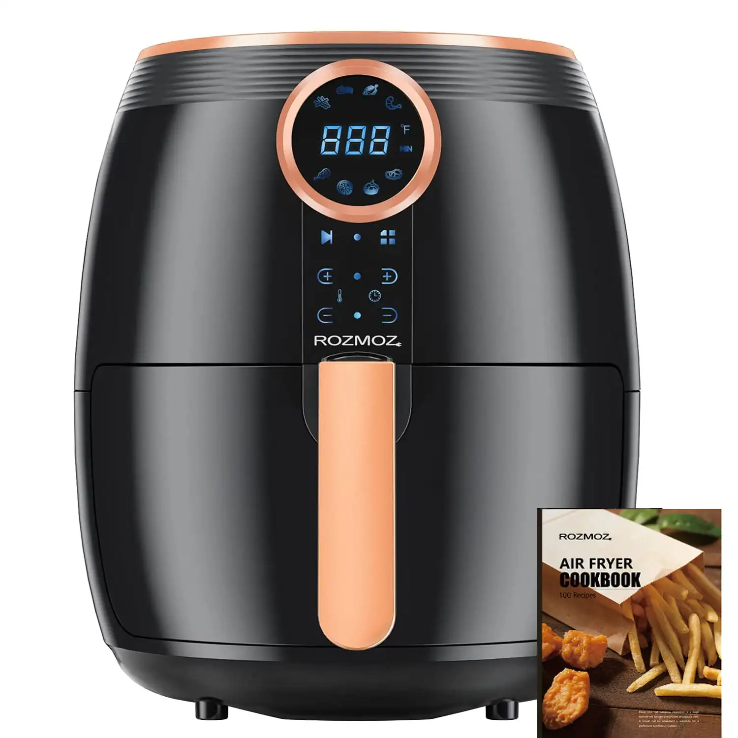 5.2 Qt Air Fryer with Touchscreen Control Oil-Less Air Fryer Cooker Auto Shutoff Black 1400W Equipped with 8 Preset Modes