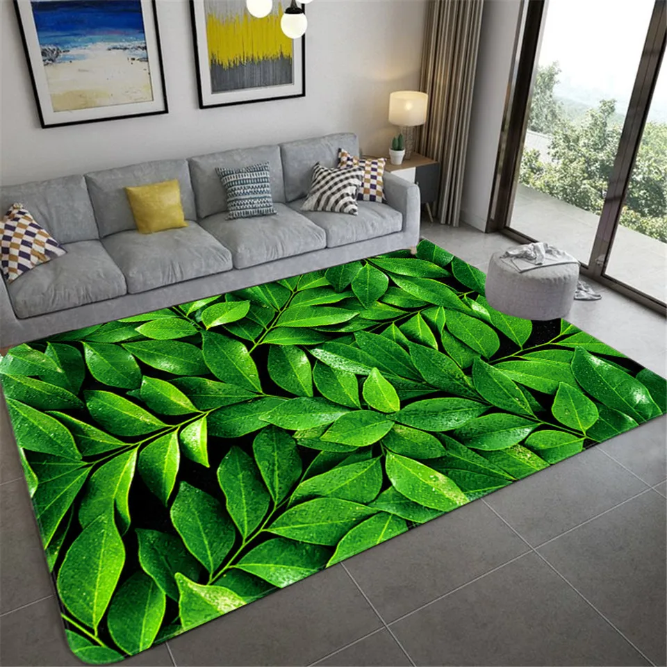 

Green Leaves 3D Mat For Living Room Soft Carpet For Bedroom Washable Anti-slip Floor Rug Kitchen Bathroom Mat Doormat Nordic