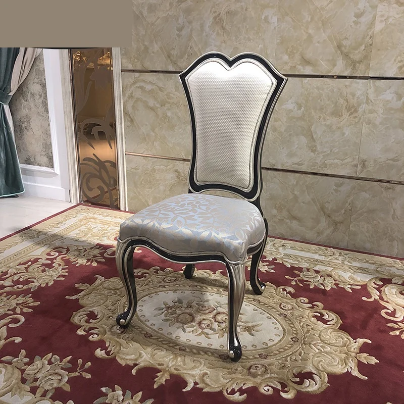 

European style solid wood dining table and chair combination light luxury cloth back chair bedroom makeup chair study book chair