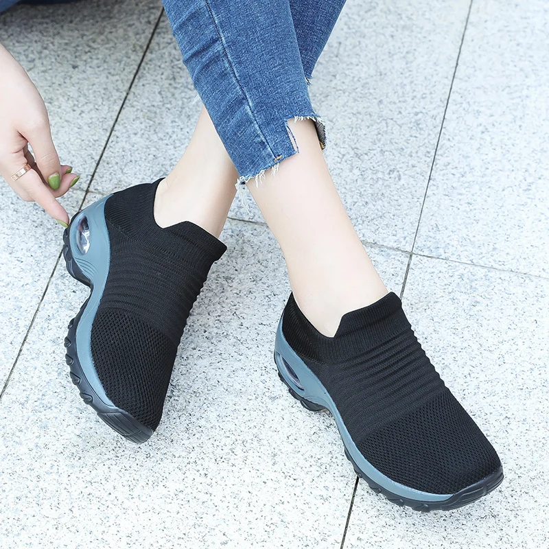 Womens Fashion Sneakers Breathable Mesh Casual Slip-on Walking Shoes Outdoor Cushioning Platform Nurse Shoes