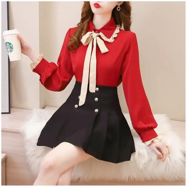

2022 Summer New Women's Casual Vintage Shirt Crop Top and Mini Skirt Sets Female Elegant Patchwork Casual Two Pieces Suit Q20