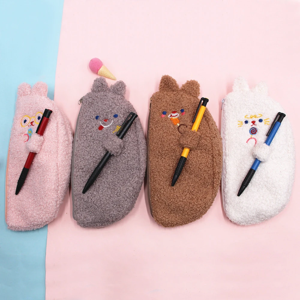 

Cute Cartoon Embroidery Plush Pencil Case Wow Stationery Large Capacity Pencil Case Girl Cosmetic Bag Storage Bag