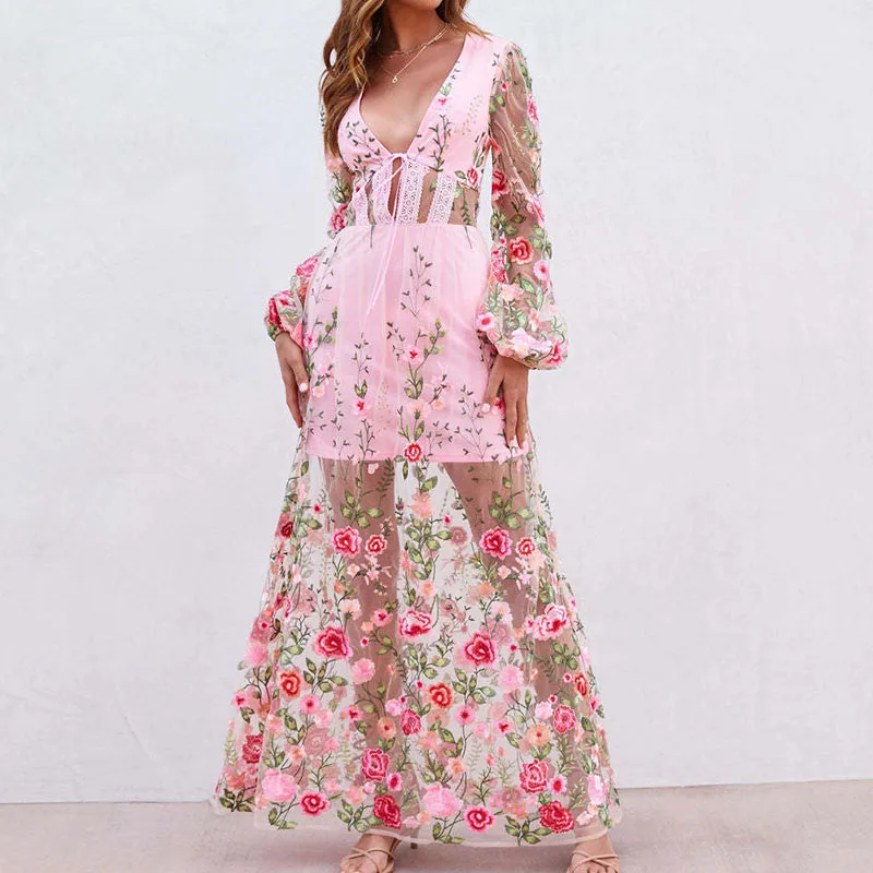 

Элегантное женское платье с длинным рукавом и галстуком-бабочкой, привлекательное облегающее Сетчатое платье с глубоким V-образным вырезом, женские весенние платья в стиле пэчворк с цветочным принтом