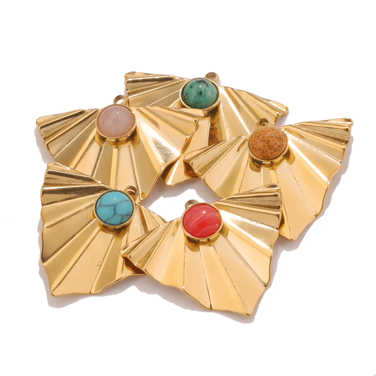 

4pcs Natural Stone Stainless Steel Bohemia Pendants PVD Gold Plating Twisted Triangle Charm Dangle DIY Earring Necklace Making