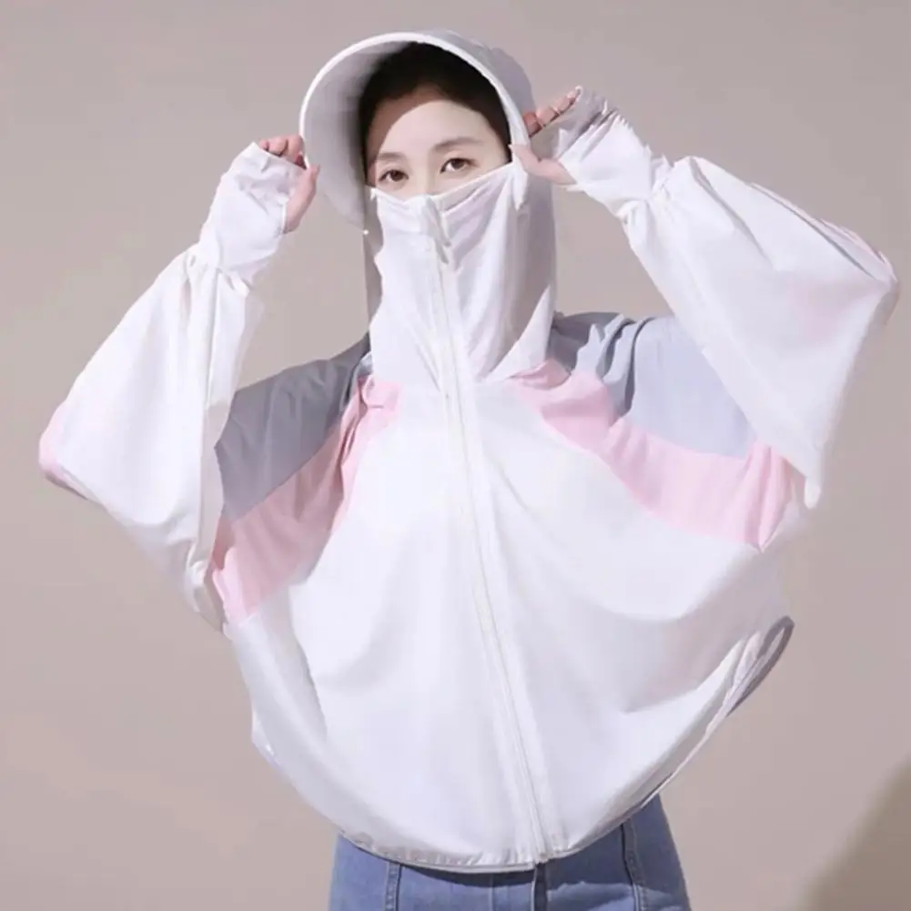 

Hot Sale Women Sun Protective Clothing Summer Outdoor Breathable Uv Protective Contrast Color Hooded Jacket