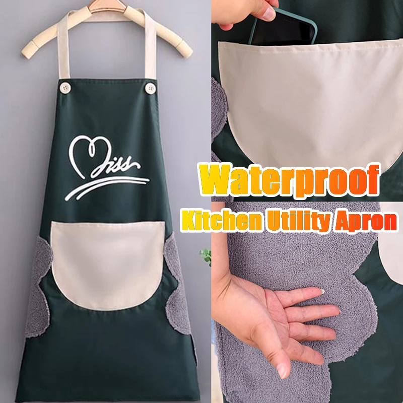 

New Waterproof Hand-wiping Apron Household Cooking Hanging Neck Bibs Kitchen Oil-proof Apron Adult Home Aprons Kitchen Accessory