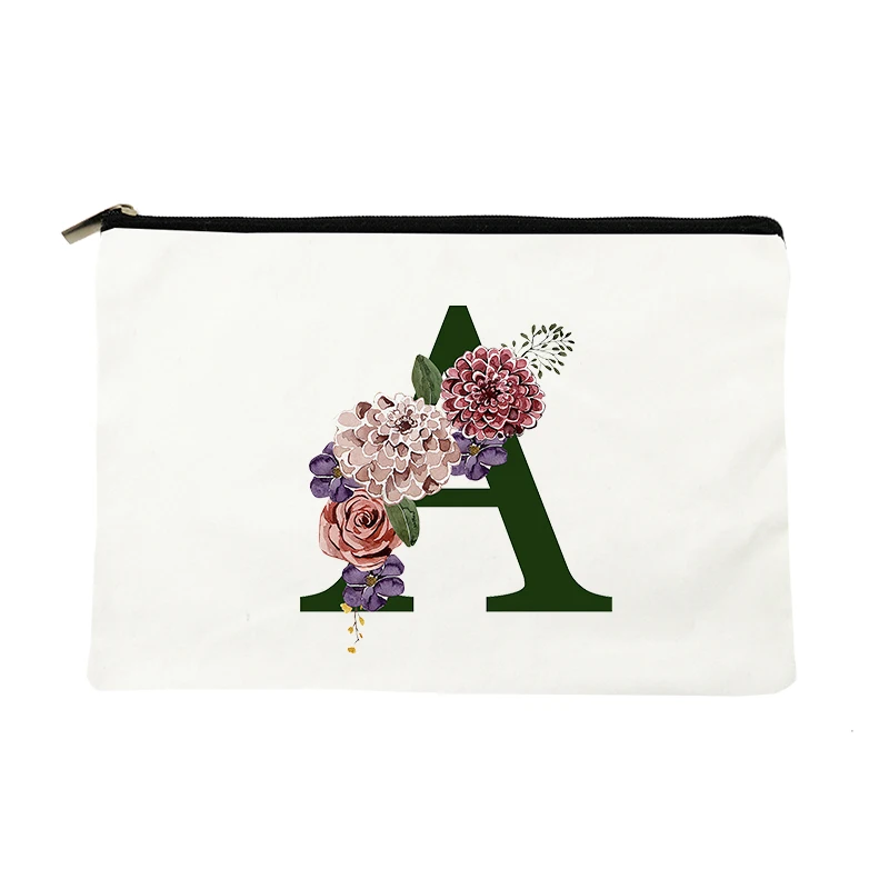 Beauty Make Up Case Portable Cosmetic Bags Initial Letter Printed  Female Purse Travel Toiletries Organizer Wash Storage Pouch