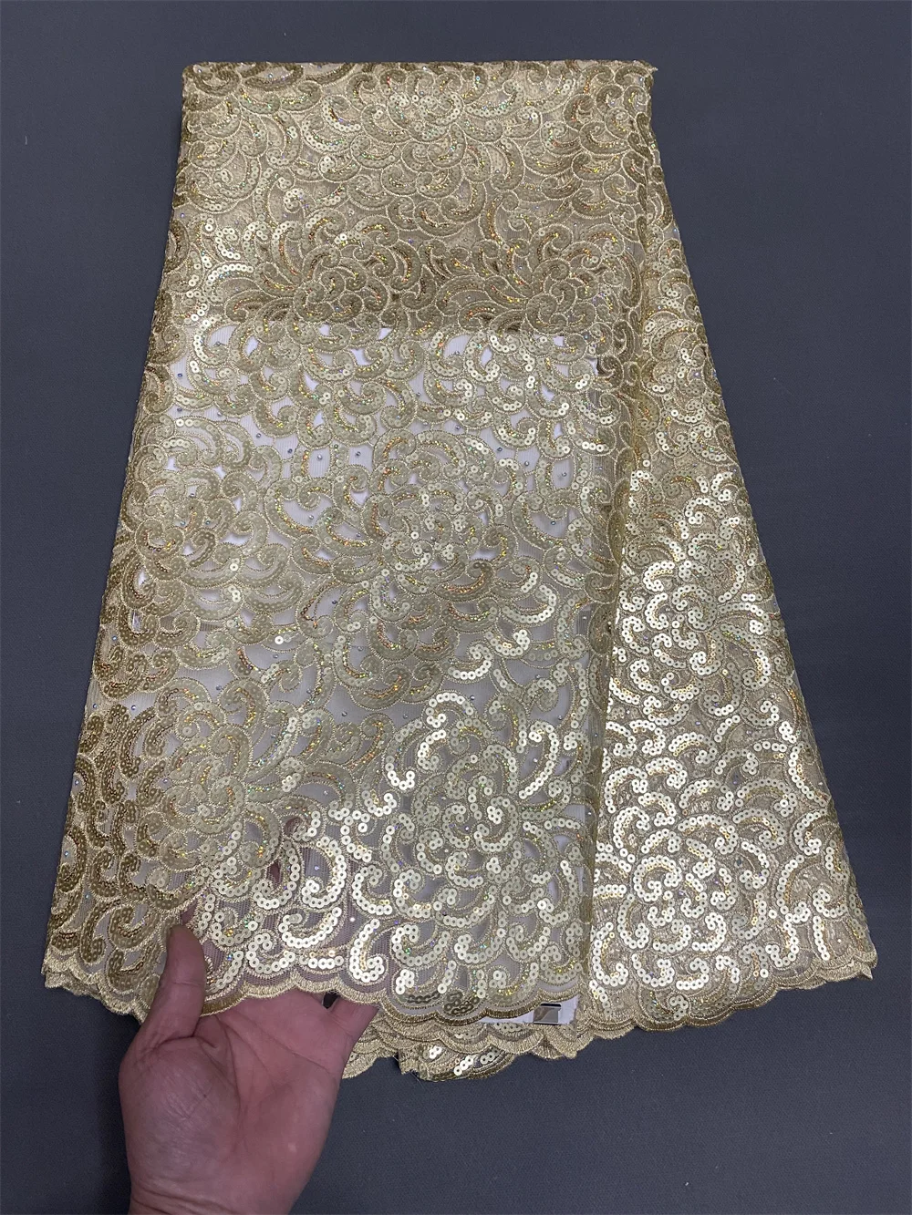 Нигерийская кружевная ткань 2024 высокое качество 5 ярдов золотая роскошная с