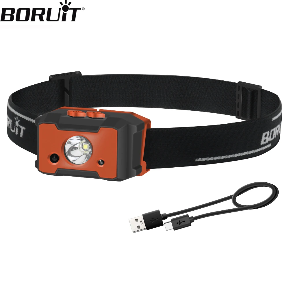 

BORUiT M1 LED Sensor Headlamp USB Rechargeable 3 Lighting Modes Head Torch Waterproof HeadLight with Built-in Battery Camping