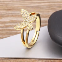 aibef fashion classic golden butterfly crystal opening ring copper zircon exquisite adjustable ring women party wedding jewelry