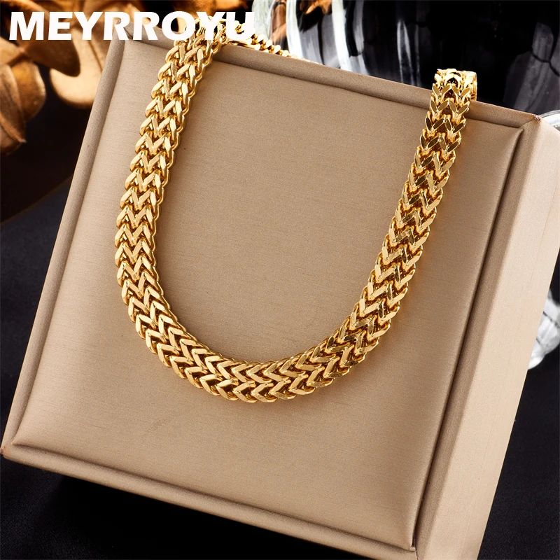 

MEYRROYU 316L Stainless Steel Double Layer Flat Metal Texture Collar Necklace For Women Party Gift Bijoux Acier Inoxidable